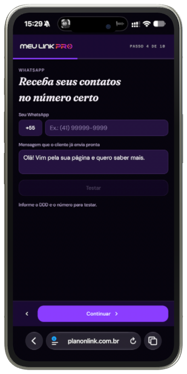 Configuração do WhatsApp no Meu Link Pro